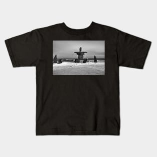 Inuit Inukshuk on Hudson Bay in Black & White Kids T-Shirt